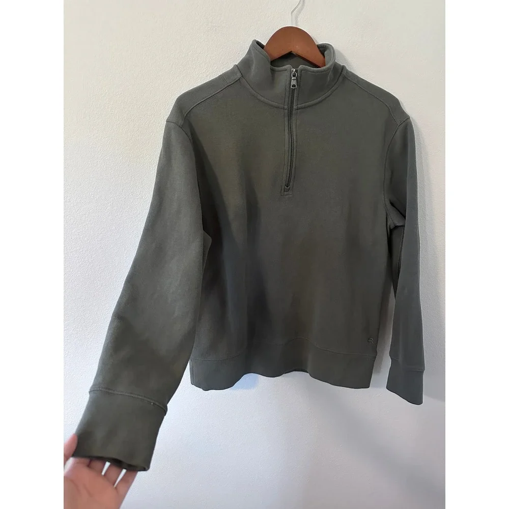 Banana Republic Quarter Zip Pullover M Green Excellent Cotton Blend Mock Neck